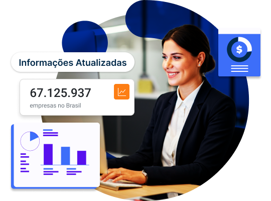 Analista de crédito usando laptop com gráficos e dados atualizados de empresas no Brasil