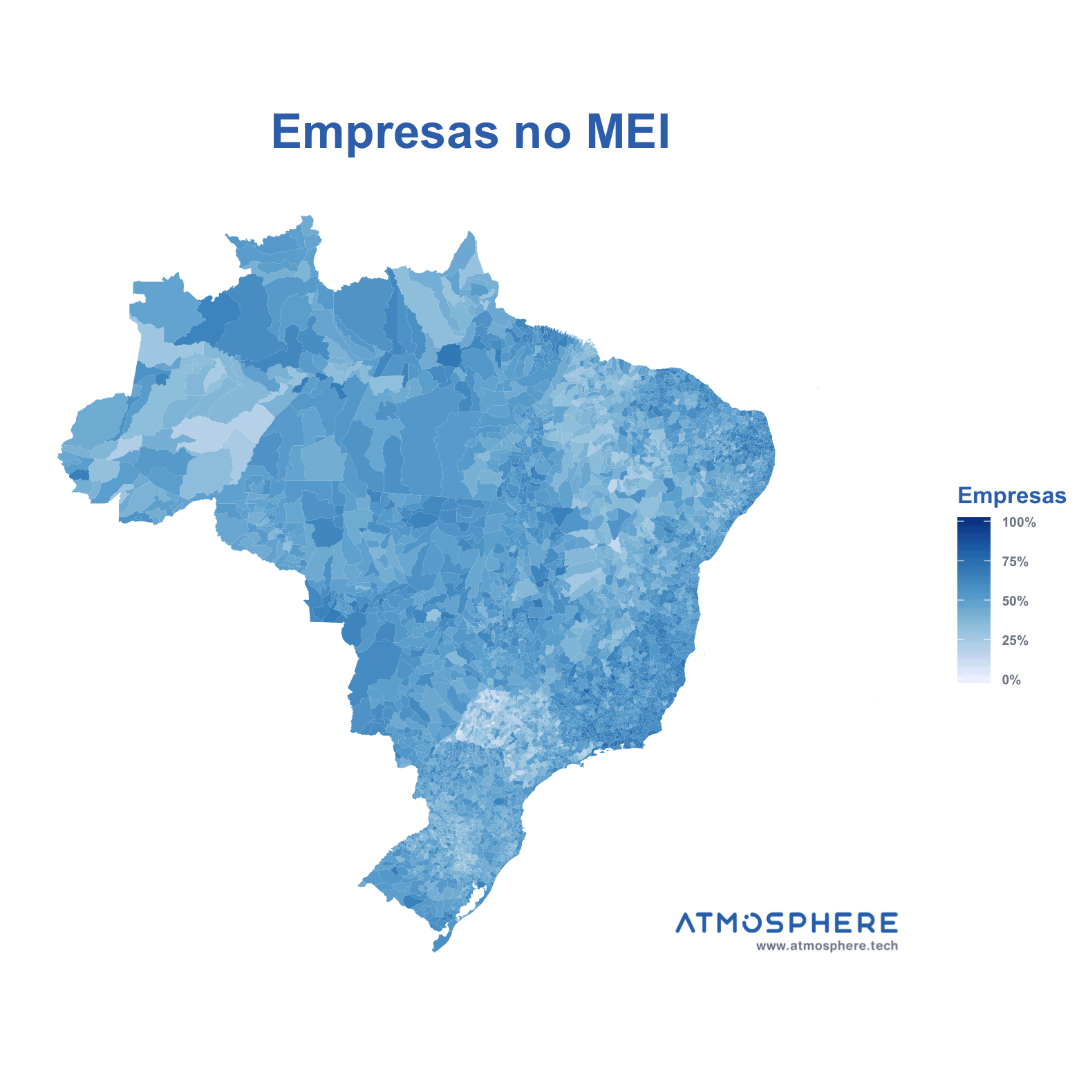 Oportunidados Percentual de Empresas no MEI por Município no Brasil
