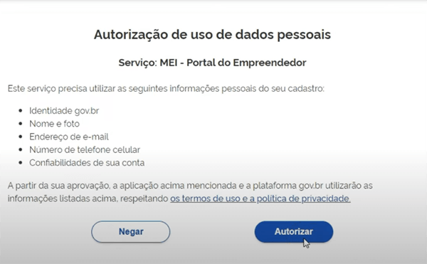 Autorizar serviço MEI - Portal do Empreendedor