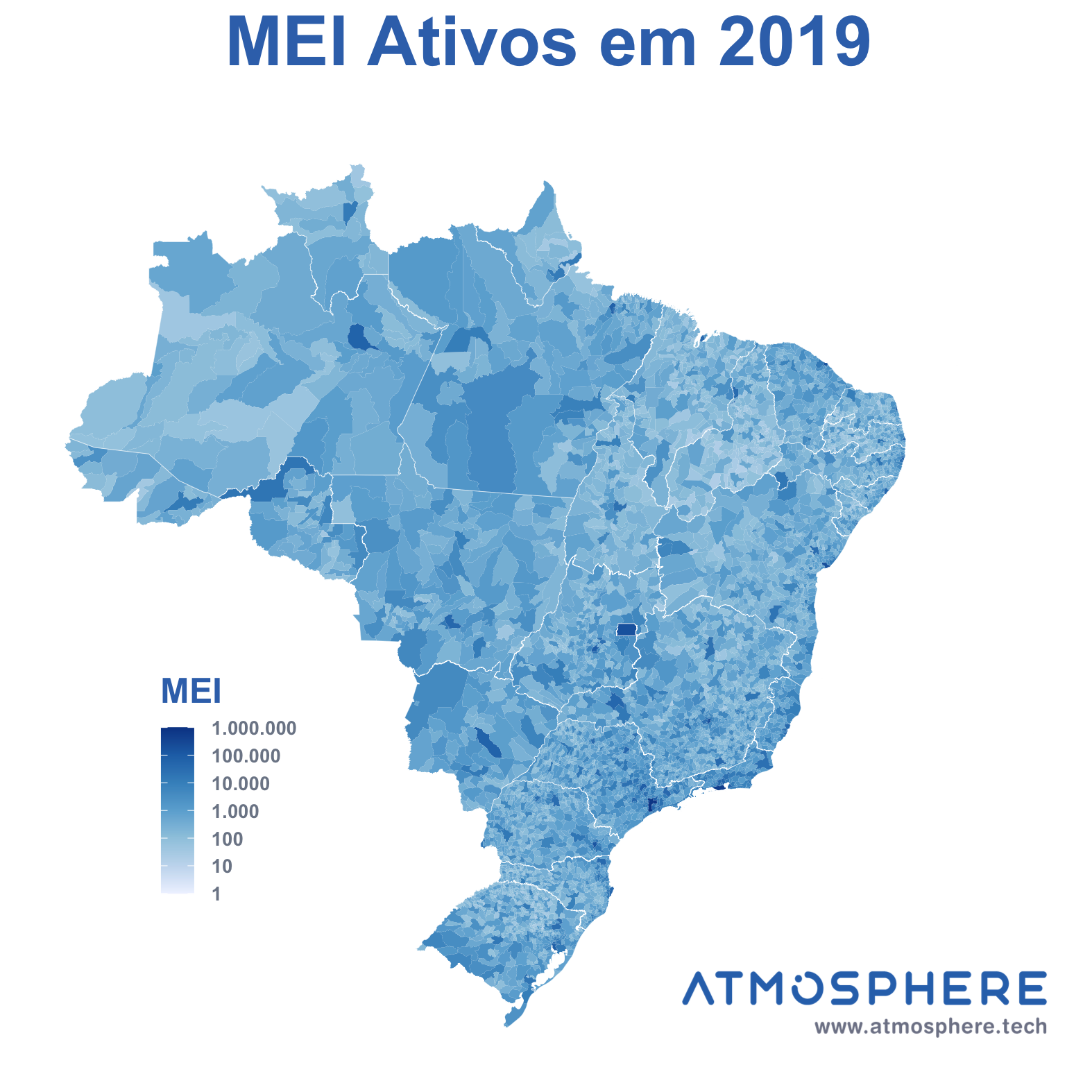 Oportunidados Mapa de MEI Ativos por município em 2019